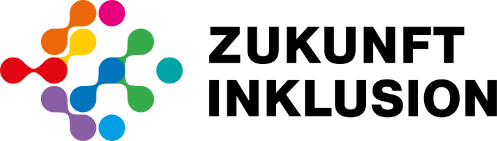 Logo Zukunft Inklusion; verschiedene farbige Kreise, teilweise sind sie verbunden oder überschneiden sich
